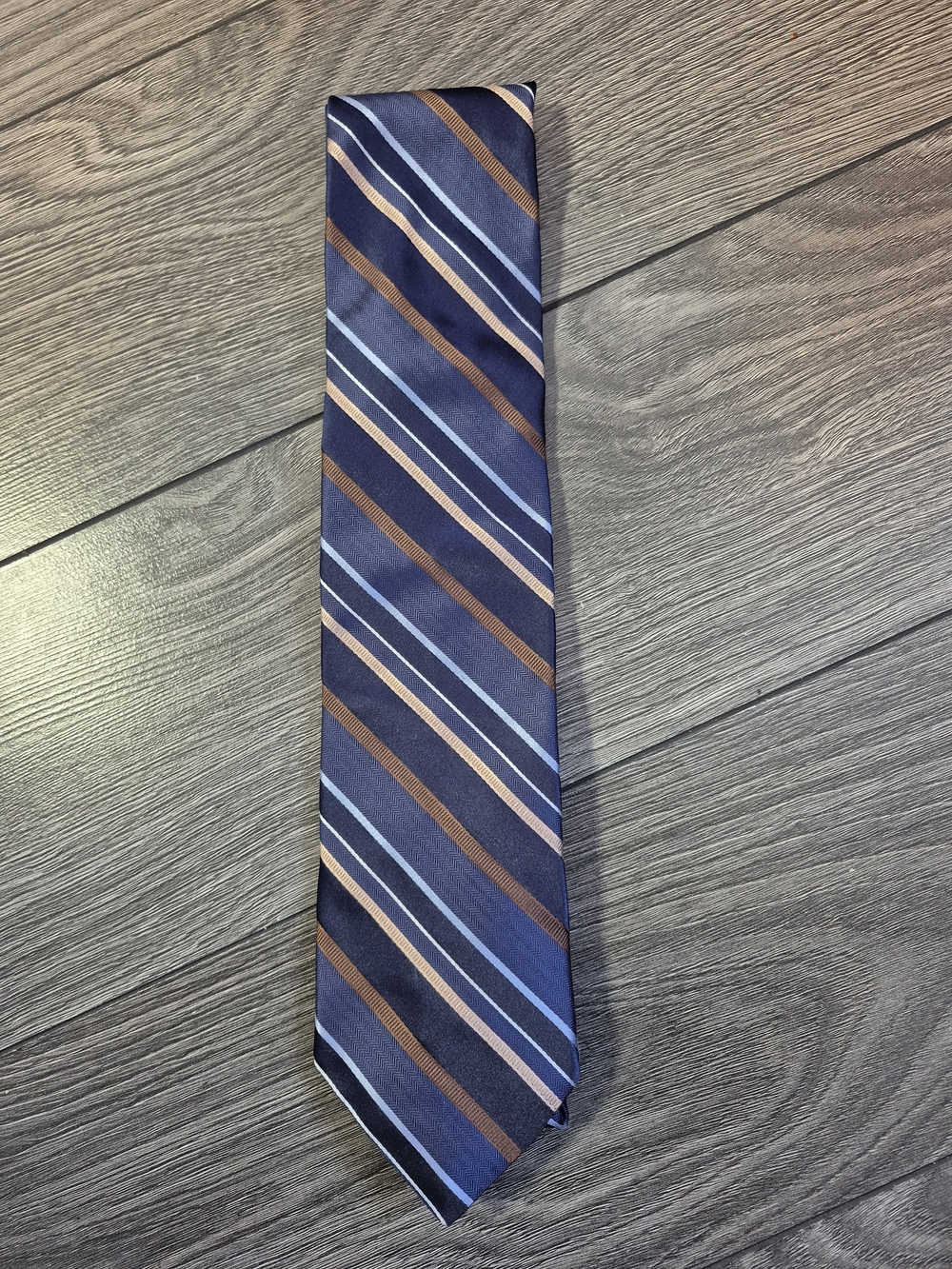 Tommy Hilfiger Men's Striped Silk Blend Necktie Blue Brown Classic